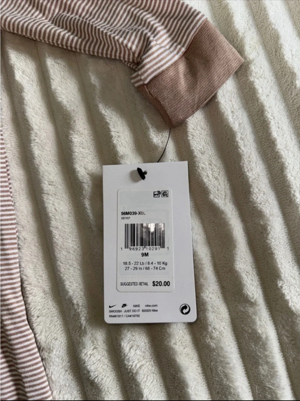 Nike Striped Zip Footed One-Piece in Beige and White